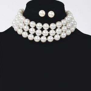 Faux Pearl Necklace W/earring